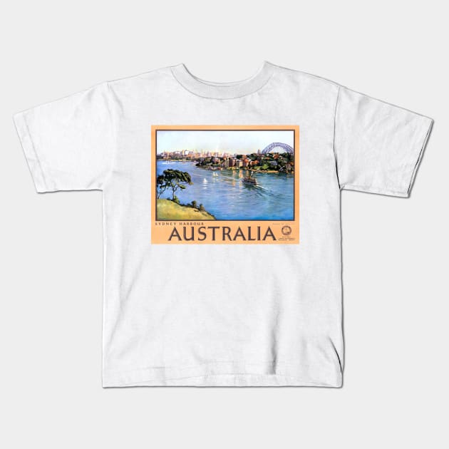 Vintage Travel Poster Australia Sydney Harbour Kids T-Shirt by vintagetreasure